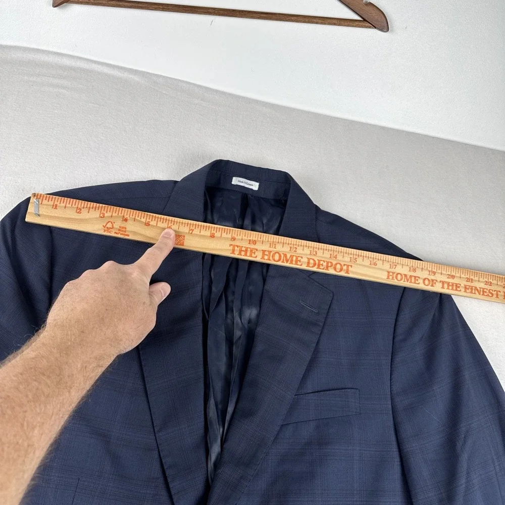 Peter Millar Mens Navy Plaid Windowpane Sport Coat 42L Wool  Preppy Office